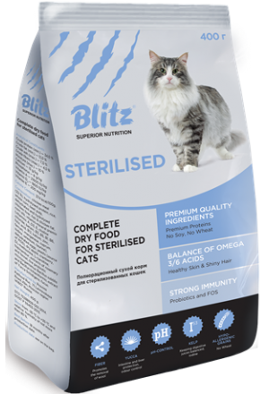 Купить корм Blitz Блиц для кастрированных стерилизованных кошек в Краснодаре (индейка)