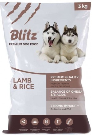 Корм Блиц для взрослых собак всех пород с ягненком и рисом