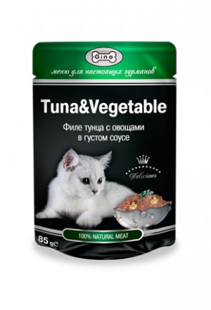 Влажный корм джина (паучи) для кошек с тунцом и овощами