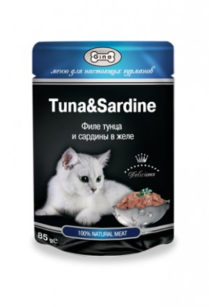 Влажный корм (паучи) джина для кошек с тунцом и сардинами в желе